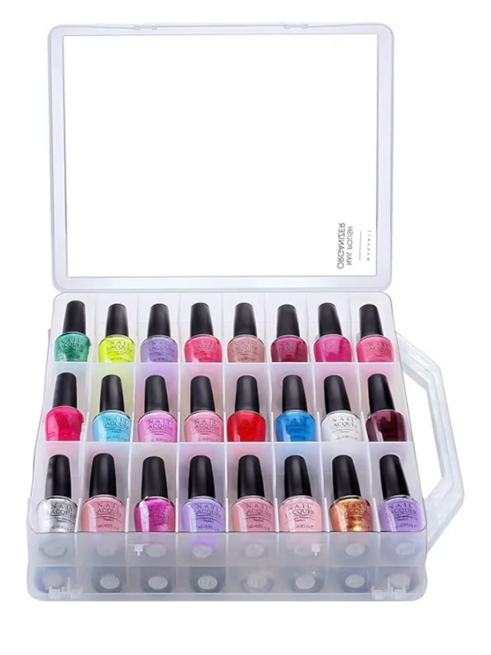 Clear Nail Polish Organizer Case with White Lid - 30-Slot Storage